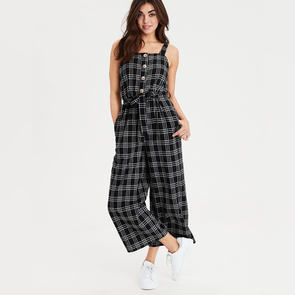 American Eagle Ae Plaid Button Front Jumpsuit - image 1
